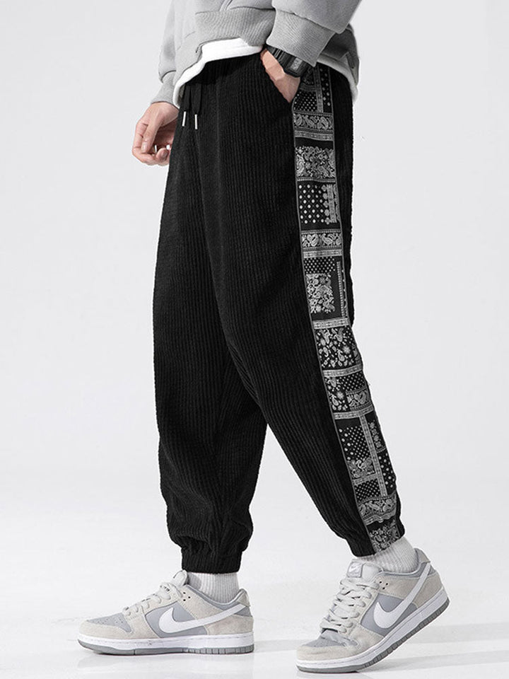 Corduroy Paisley Print Paneel Broek