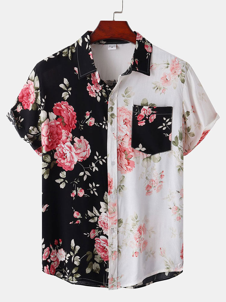 Twee Kleurige Bloemenprint Shirt & Zwemshorts