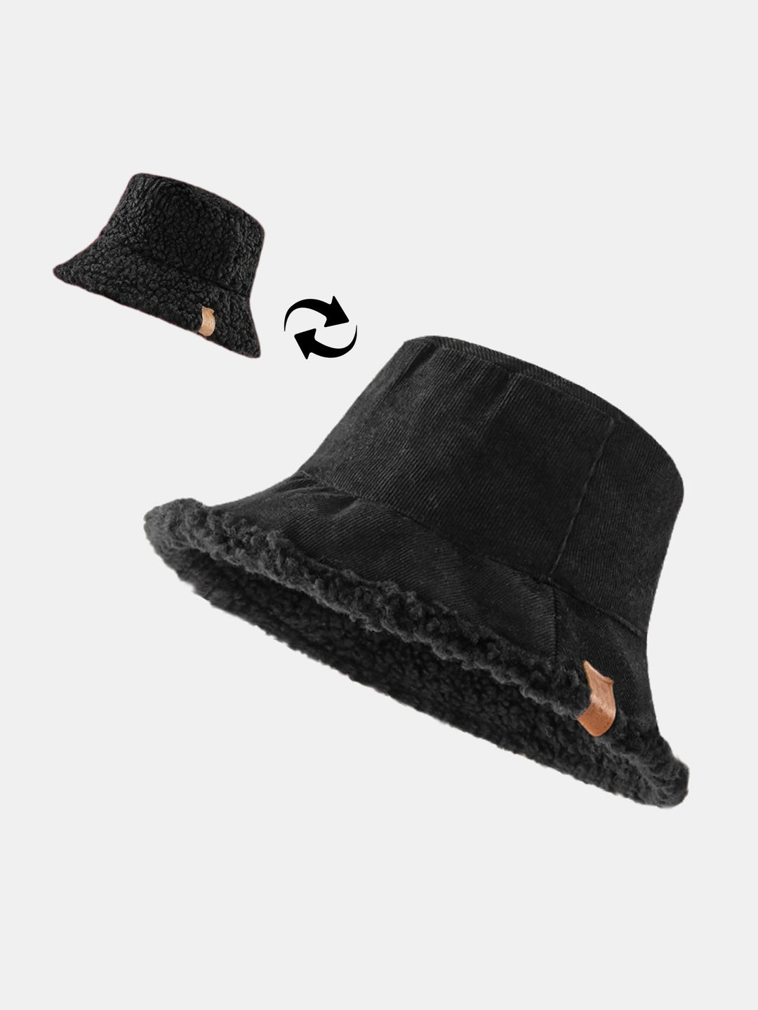 Dikke en warme corduroy en kasjmier splicing multifunctionele zachte pluche bucket cap kan in beide richtingen worden gedragen