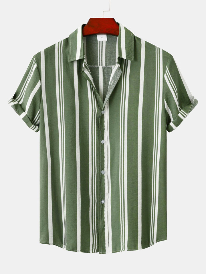 Striped Print Button-Up Shirt & Swim Shorts