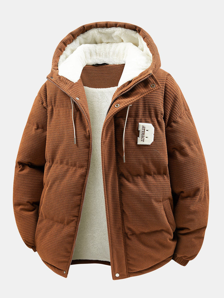 Teddy-lined corduroy quilted jacket with hood