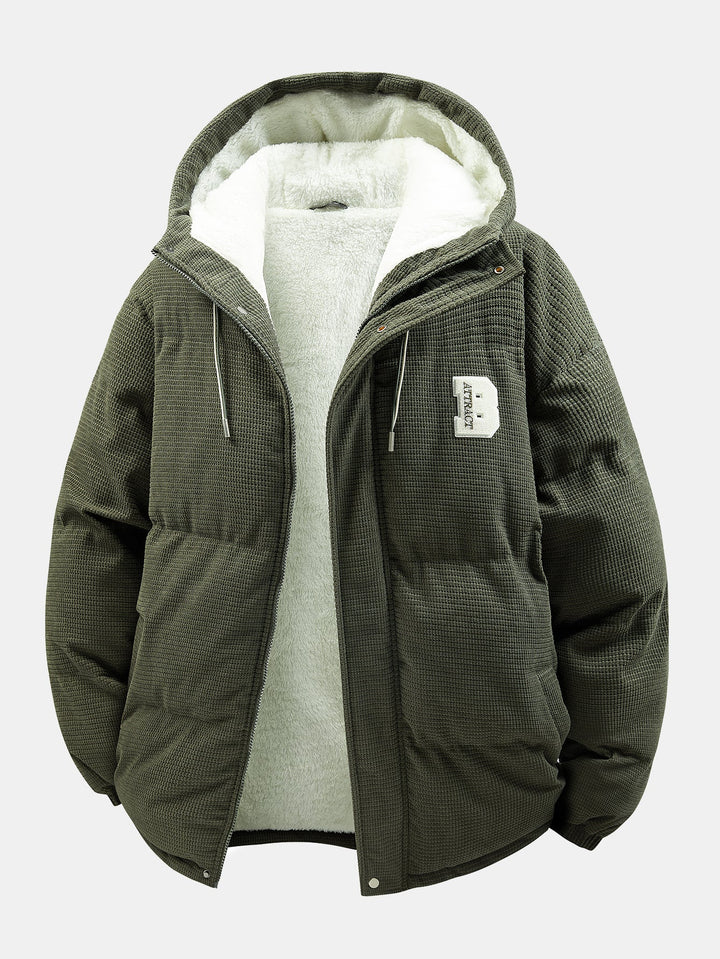Teddy-lined corduroy quilted jacket with hood