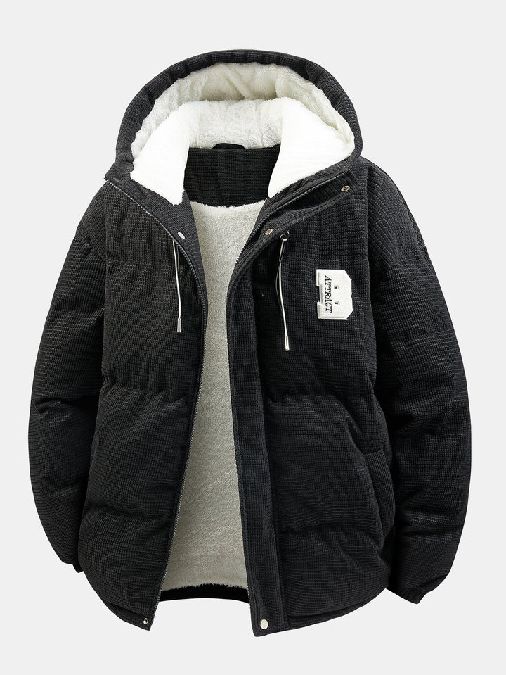 Teddy-lined corduroy quilted jacket with hood