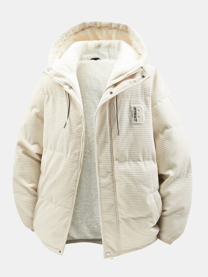 Teddy-lined corduroy quilted jacket with hood