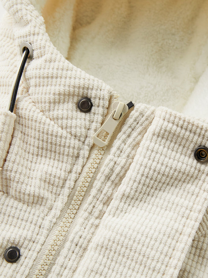 Teddy-lined corduroy quilted jacket with hood