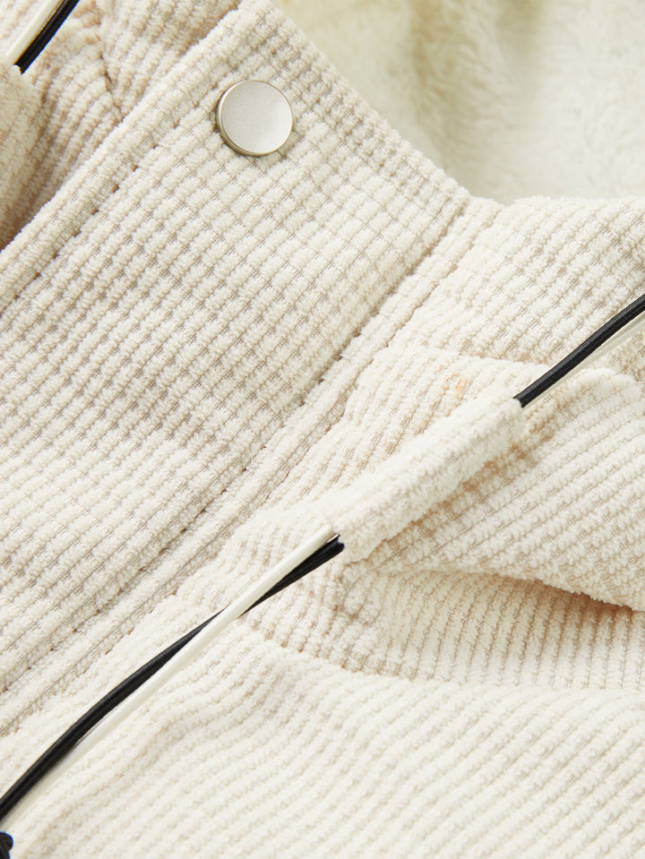 Teddy-lined corduroy quilted jacket with hood