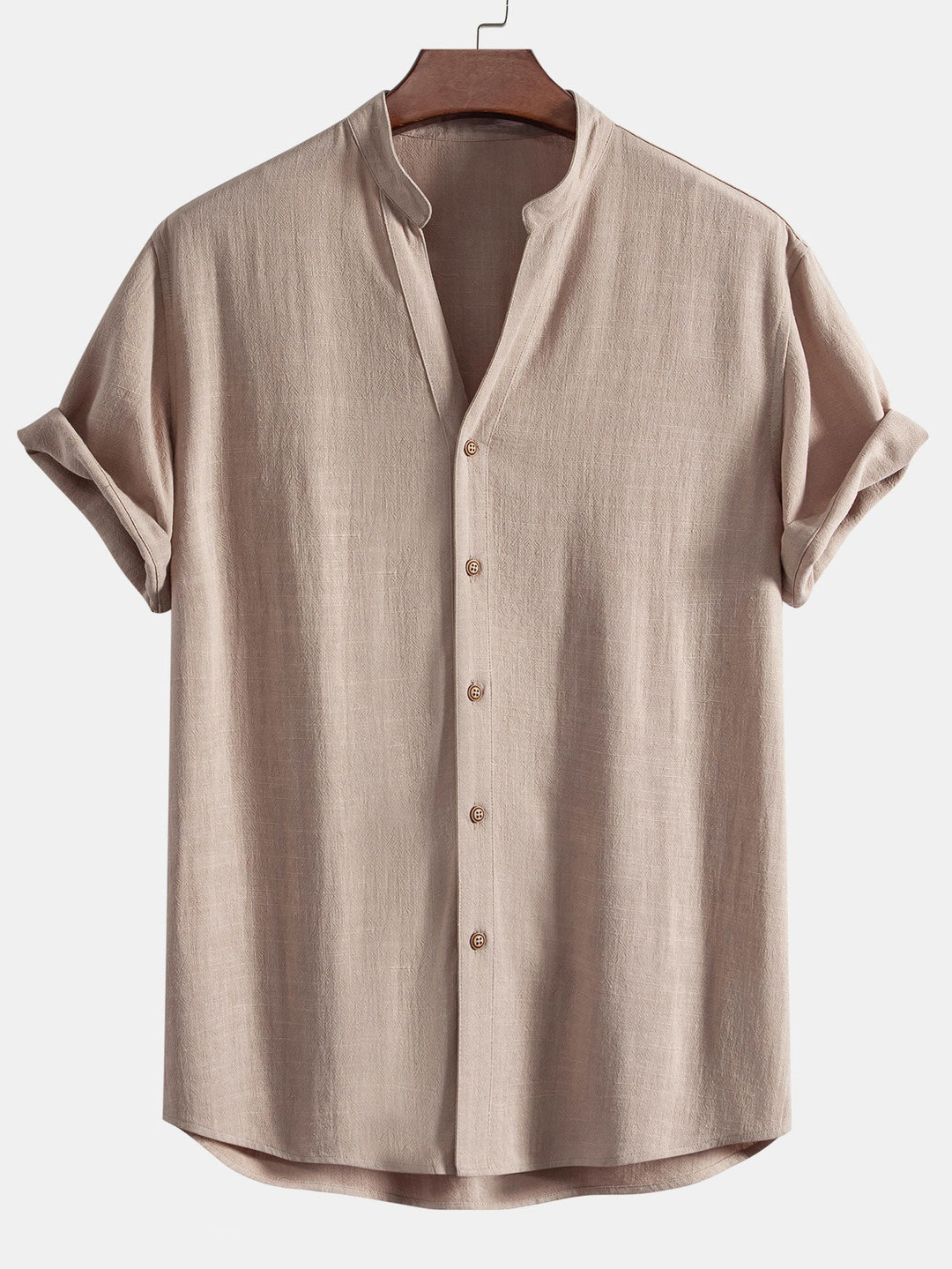 V-neck Linen Rayon Blend Shirt & Straight Leg Linen Pants
