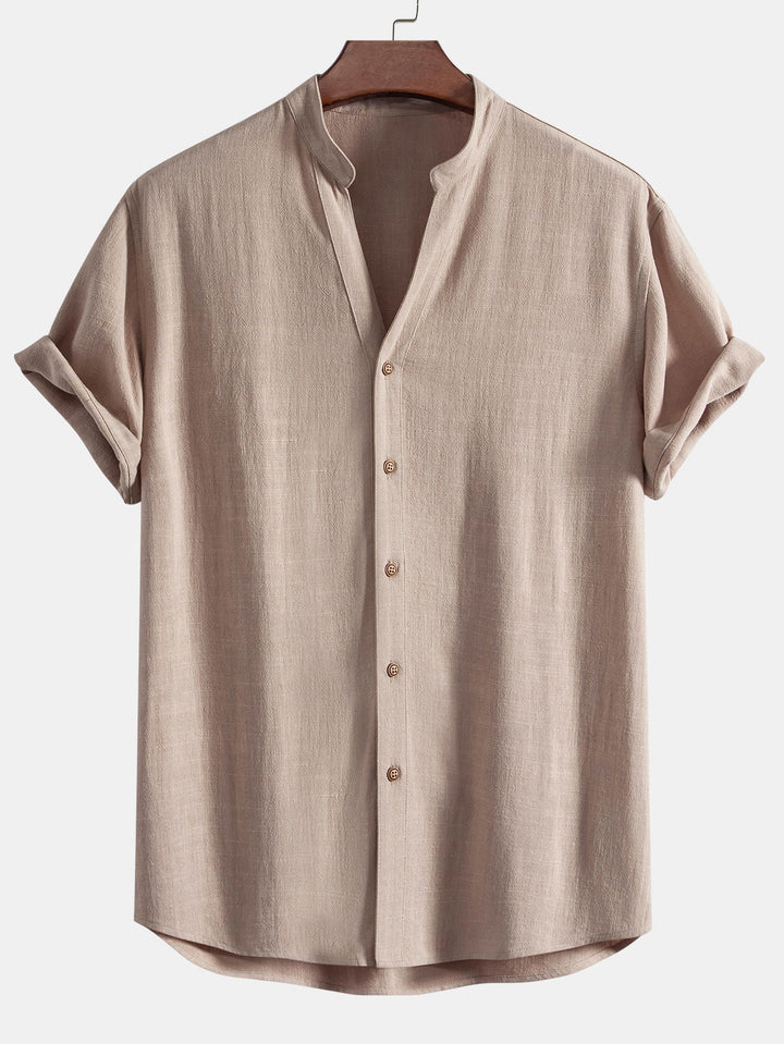 V-neck Linen Rayon Blend Shirt & Straight Leg Linen Pants