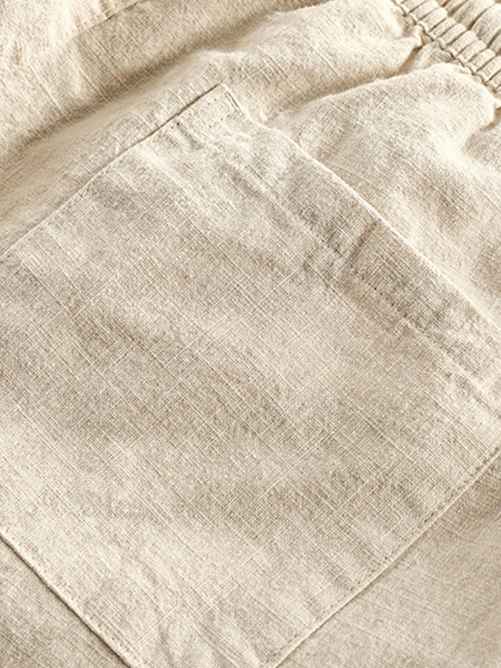 Korte Mouwen Geometrisch Textuur Cuban Shirt & Linnen Katoen Gemengde Cropped Broek