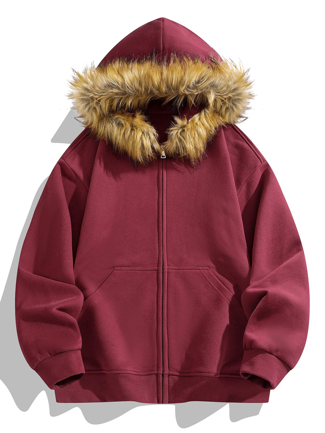 Relaxed fit faux fur collar zipper hoodie
