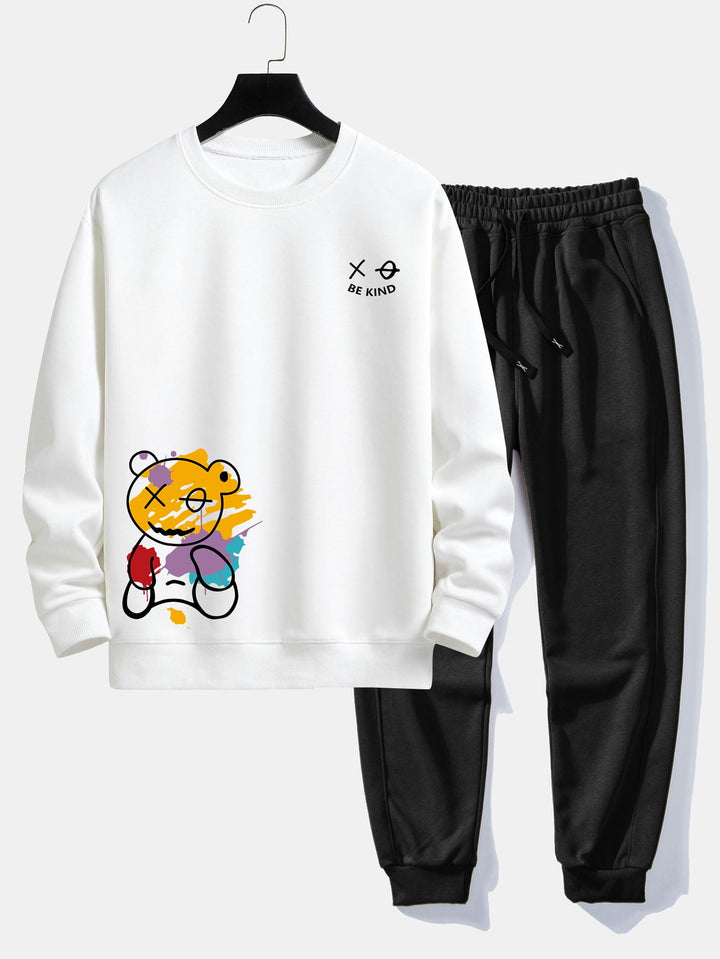 Graffiti Bear Print Relax Fit Sweatshirt & Joggingbroek