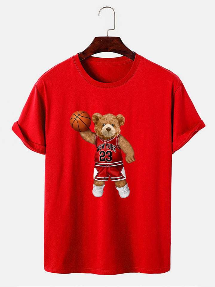 Beer Speelt Basketbal Print T-Shirt