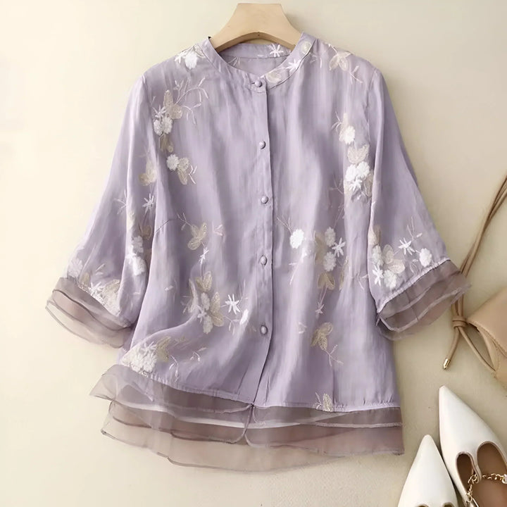 Peyton - Cotton Top with Embroidered Flowers
