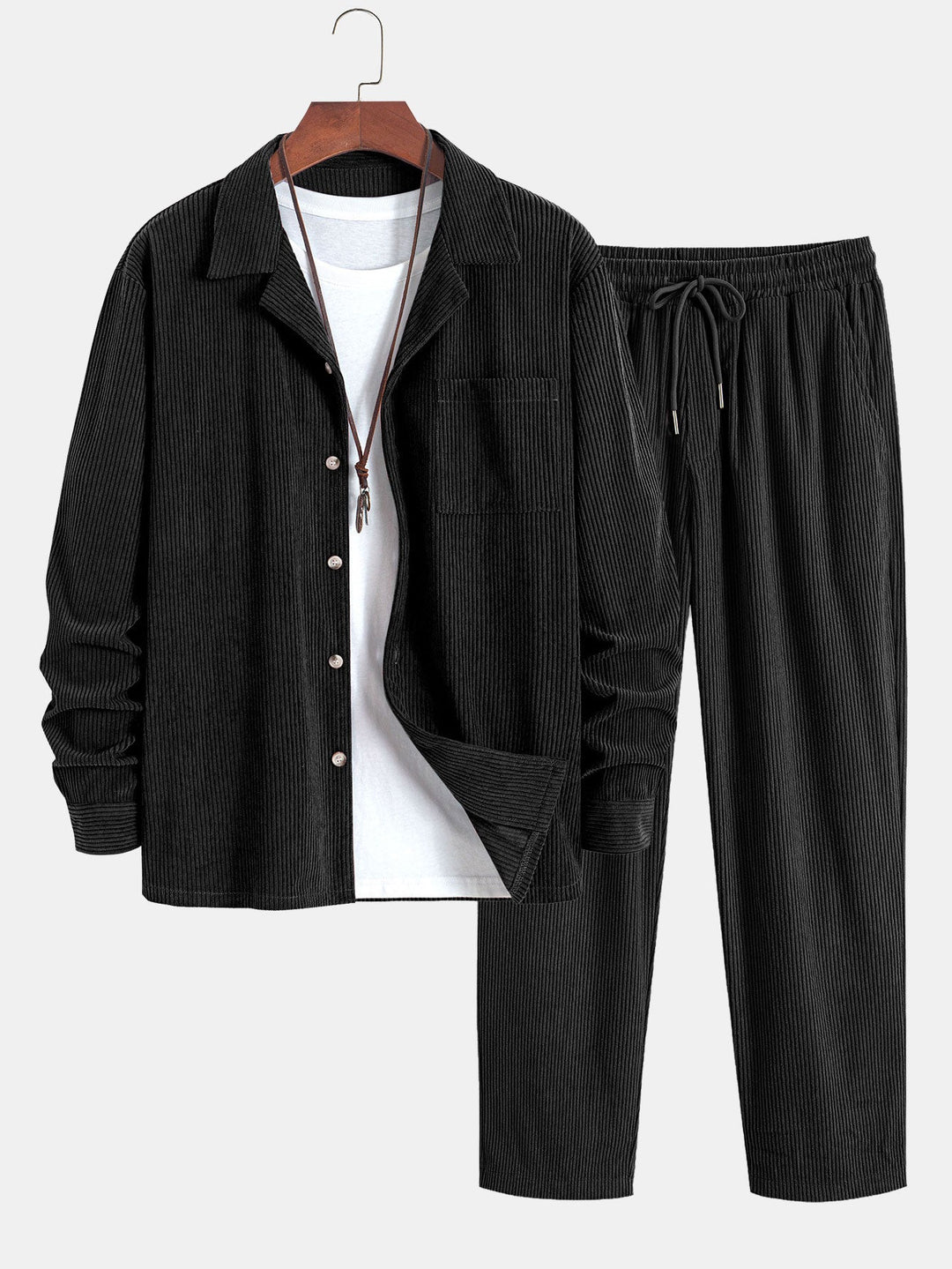 Lange Mouwen Corduroy Cubaanse Kraag Shirt & Rechte Pijpen Corduroy Broek