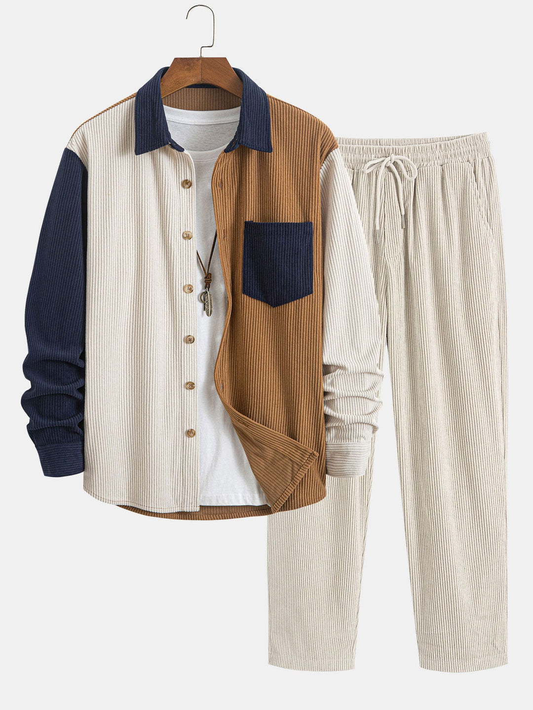 Corduroy Patchwork Shirt & Rechte Pijpen Corduroy Broek