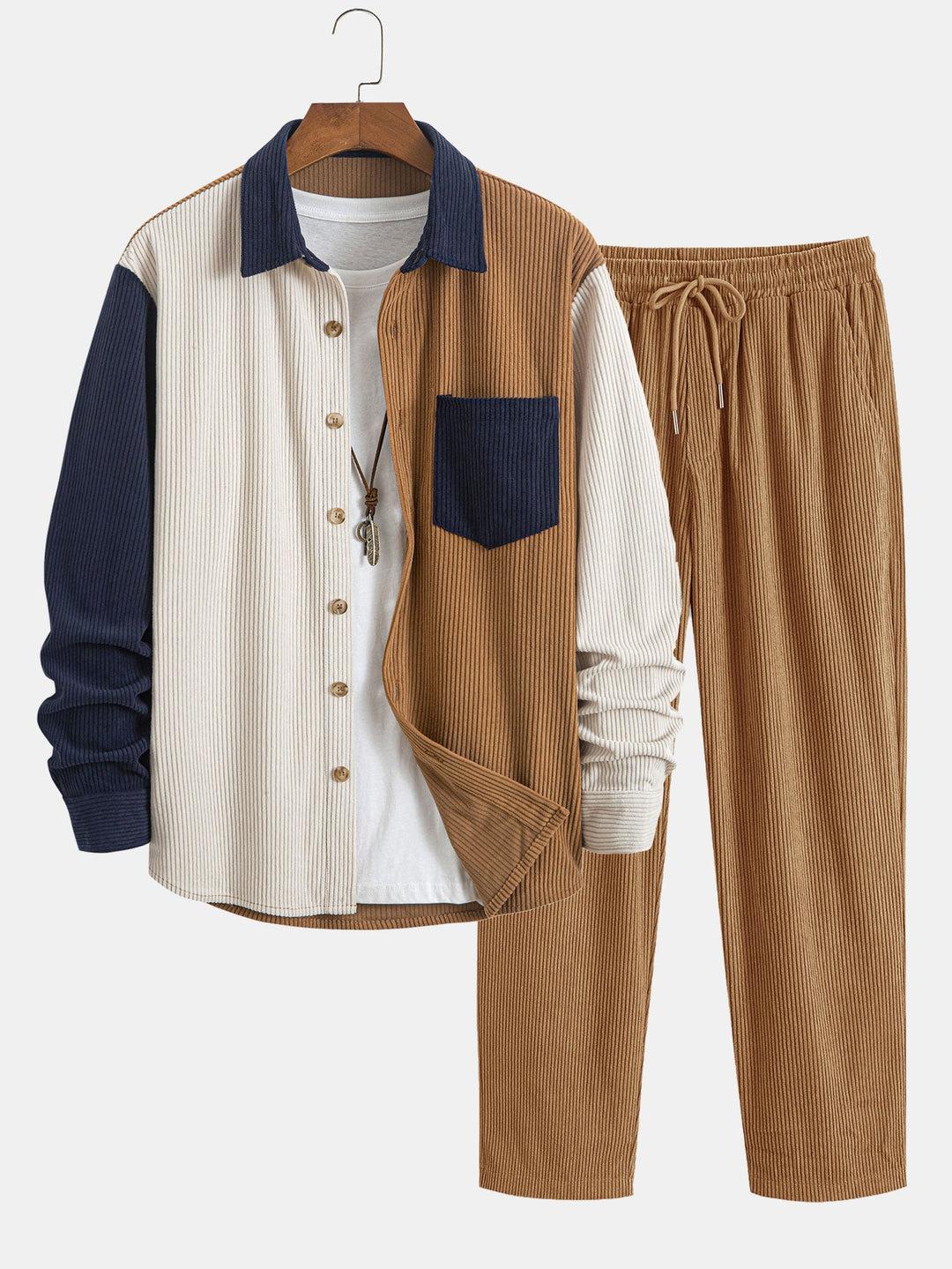 Corduroy Patchwork Shirt & Rechte Pijpen Corduroy Broek