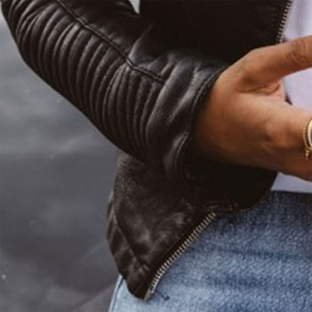 Kiki™ – Timeless Structured Zip-Up Vegan Leather Jacket