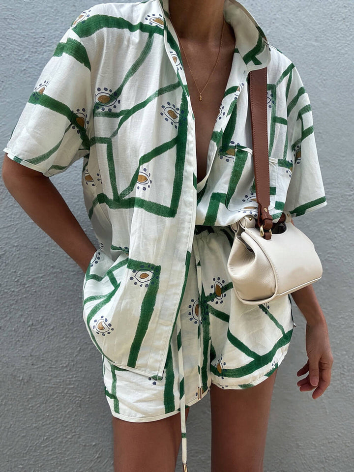 Camille l Print Drawstring Shorts Set