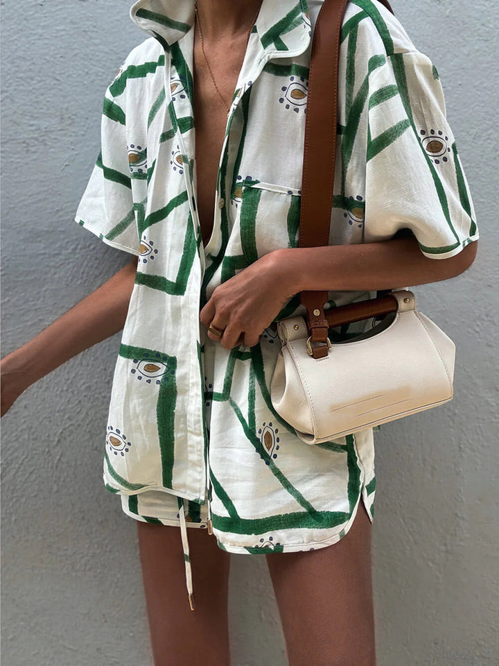 Camille l Print Drawstring Shorts Set