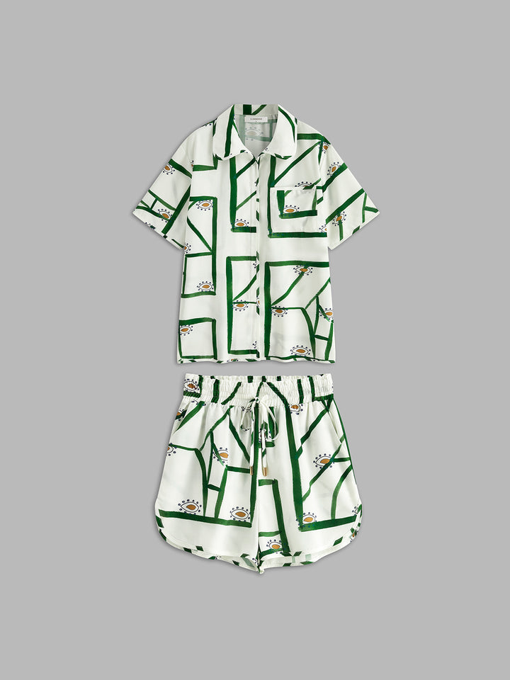 Camille l Print Drawstring Shorts Set