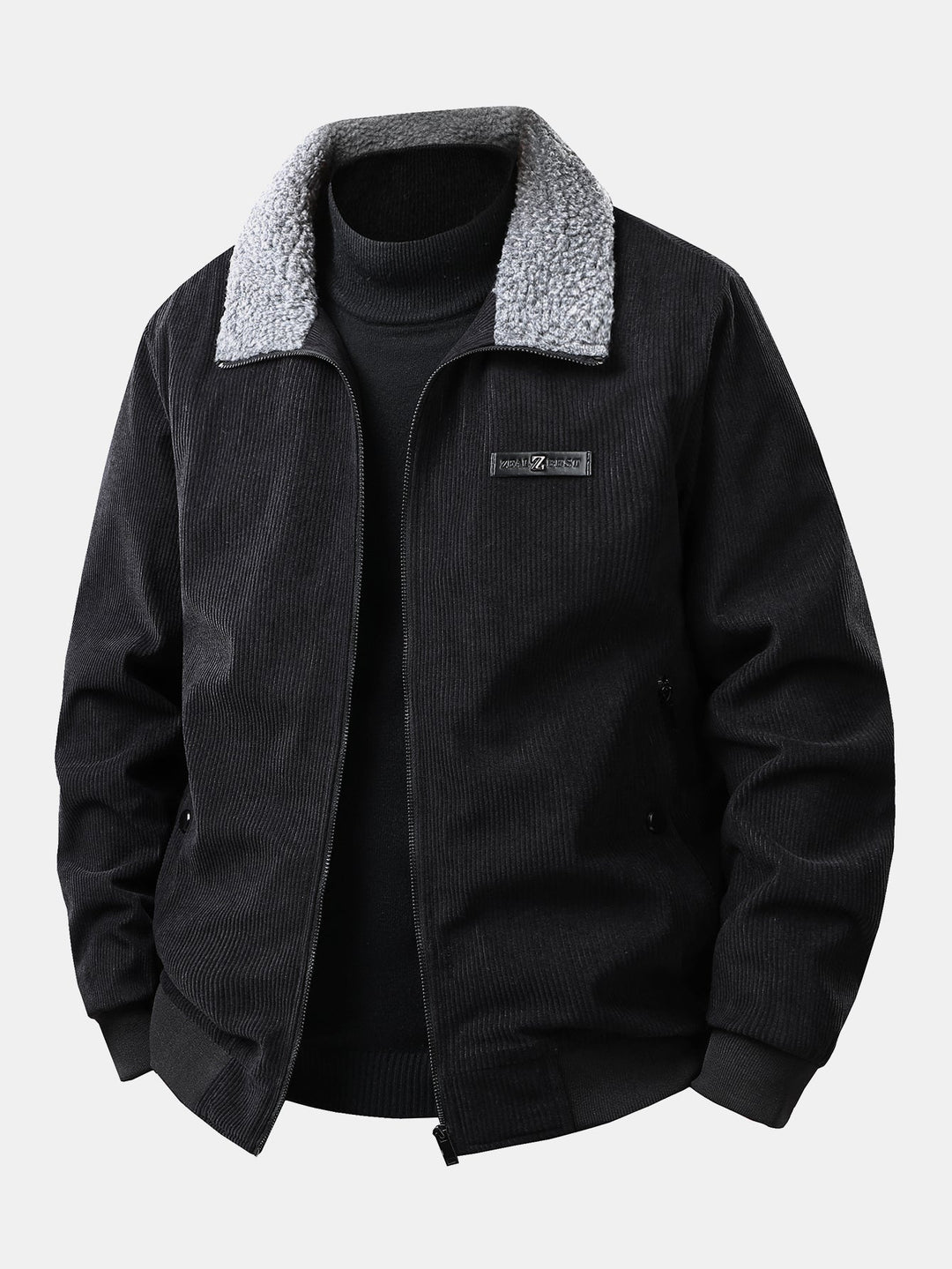 Teddy-lined corduroy jacket with zipper closure