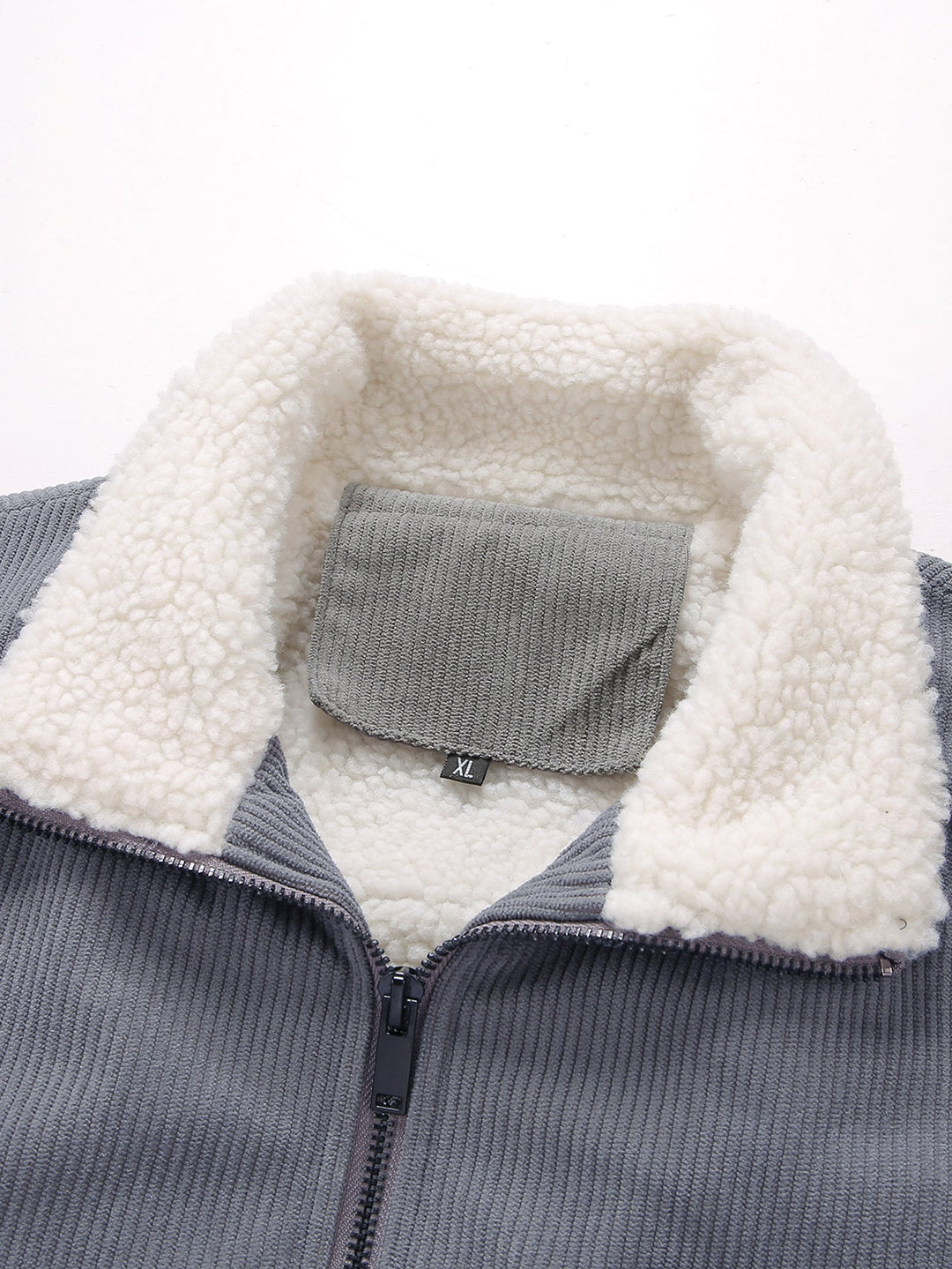 Teddy-lined corduroy jacket with zipper closure