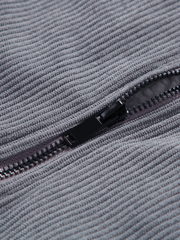 Teddy-lined corduroy jacket with zipper closure