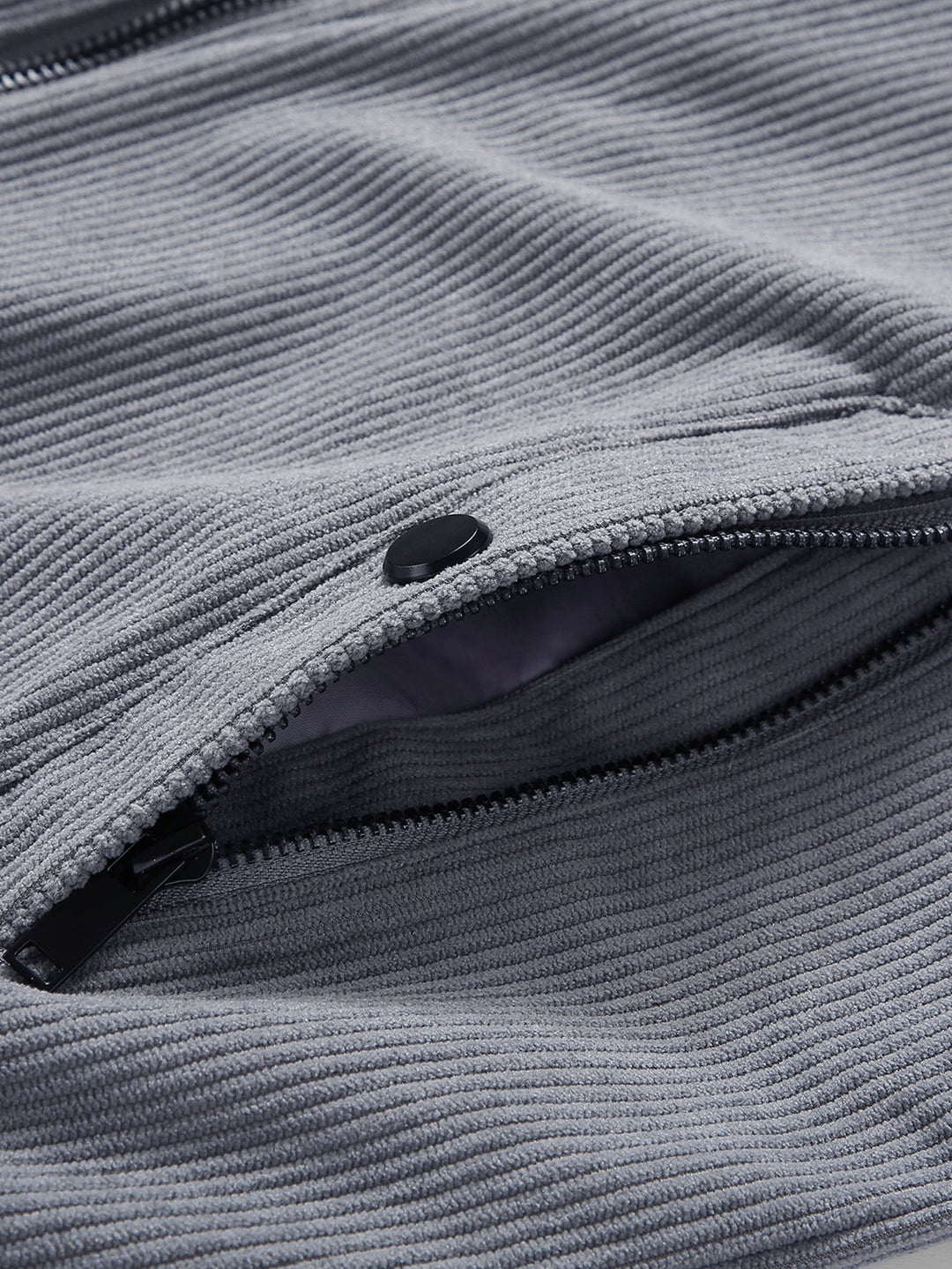 Teddy-lined corduroy jacket with zipper closure