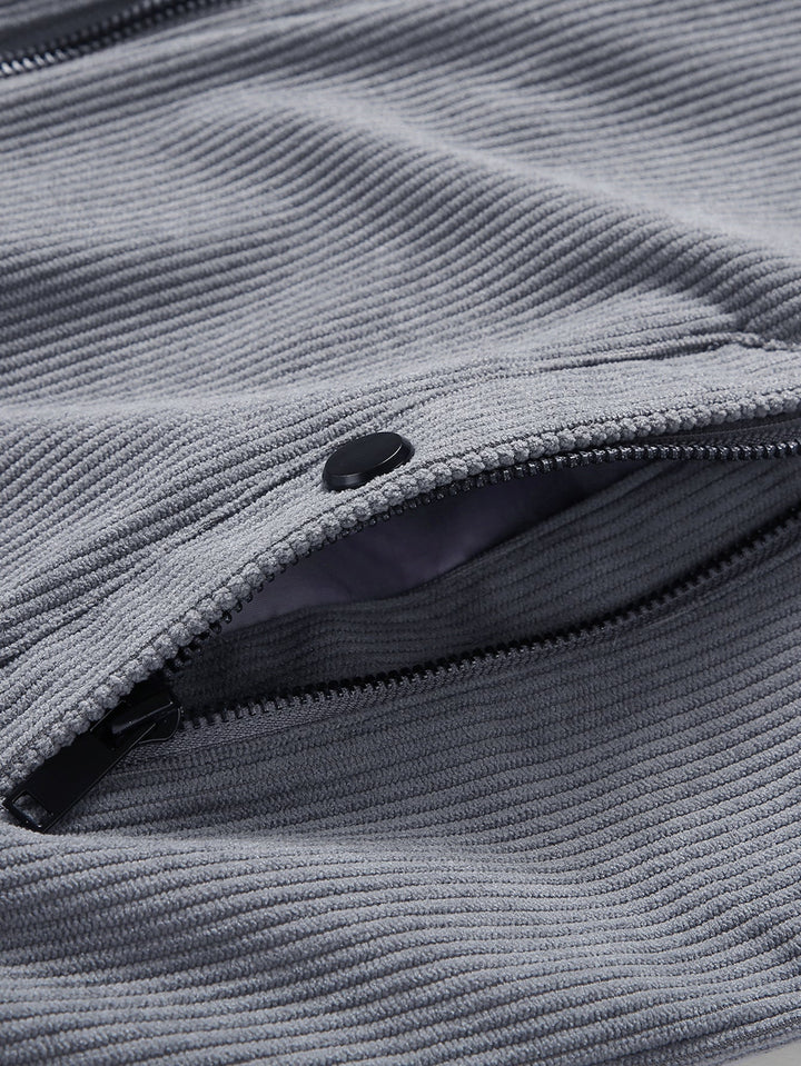 Teddy-lined corduroy jacket with zipper closure