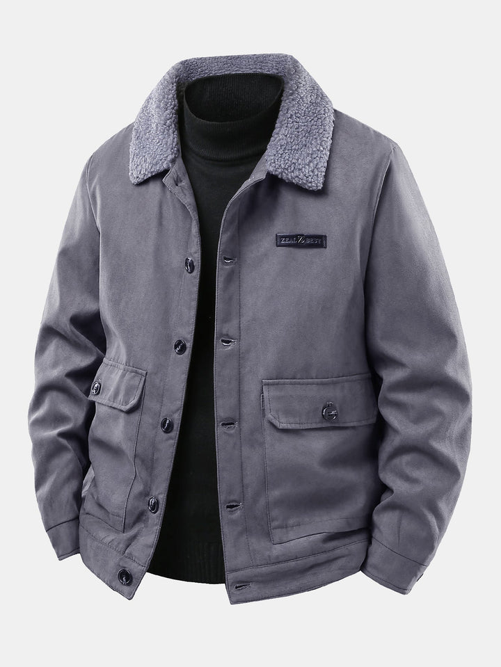 Suede jacket lined with teddy fabric and pockets