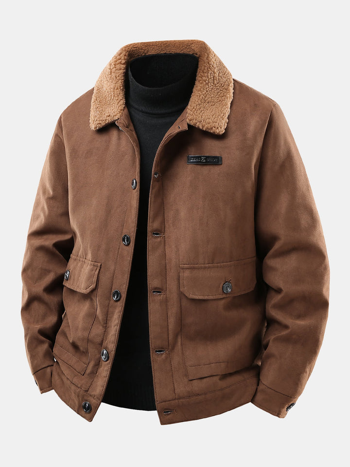 Suede jacket lined with teddy fabric and pockets