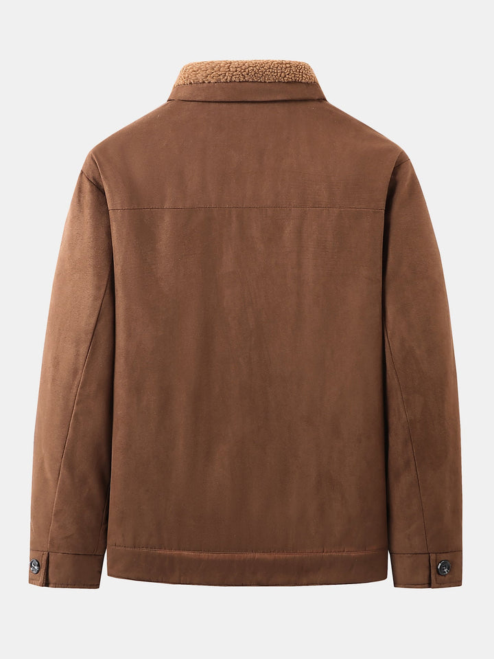 Suede jacket lined with teddy fabric and pockets