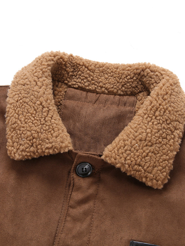 Suede jacket lined with teddy fabric and pockets