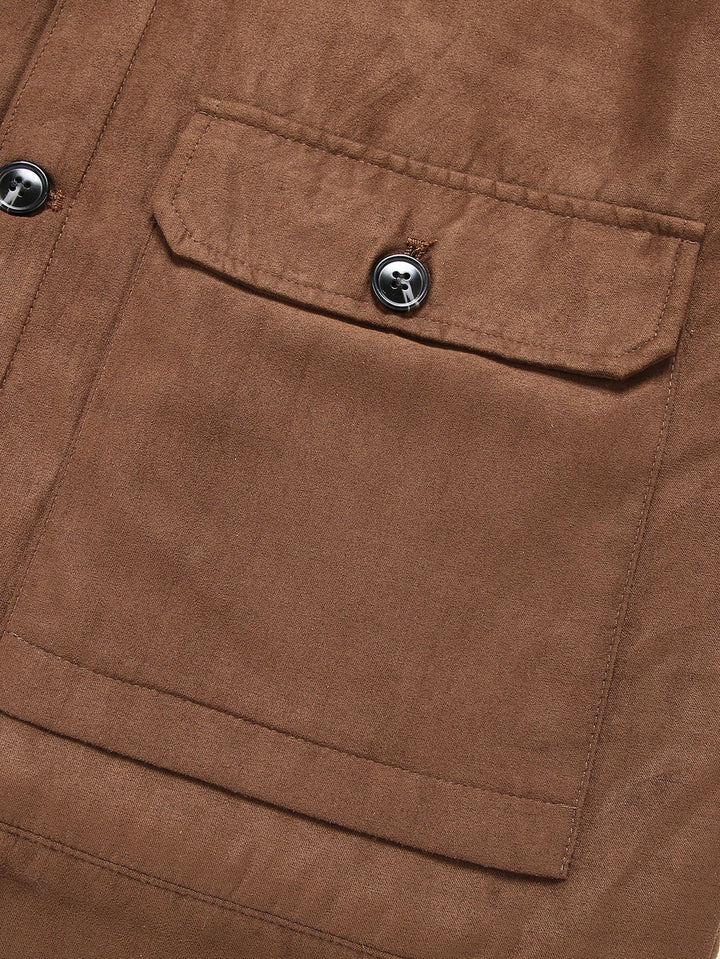 Suede jacket lined with teddy fabric and pockets