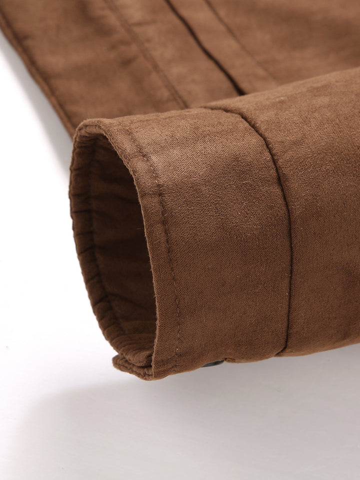 Suede jacket lined with teddy fabric and pockets
