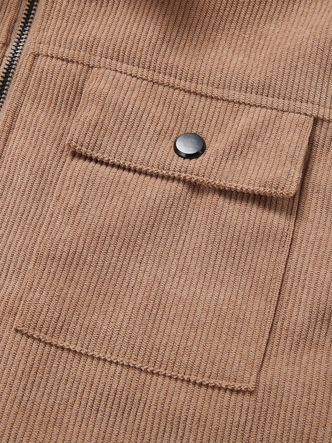 Corduroy jacket with zipper, teddy lining, and pockets