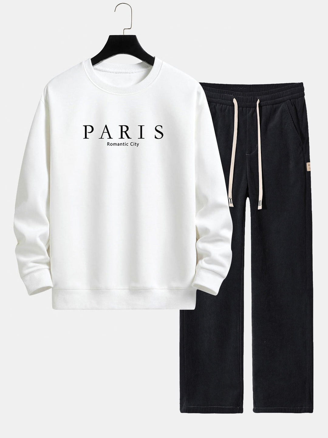 Parijs Slogan Print Relax Fit Sweatshirt & Rechte Pijpen Corduroy Broek