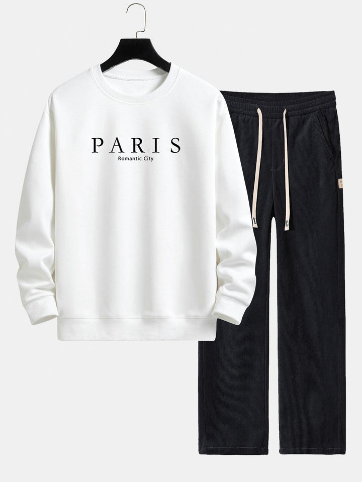Parijs Slogan Print Relax Fit Sweatshirt & Rechte Pijpen Corduroy Broek