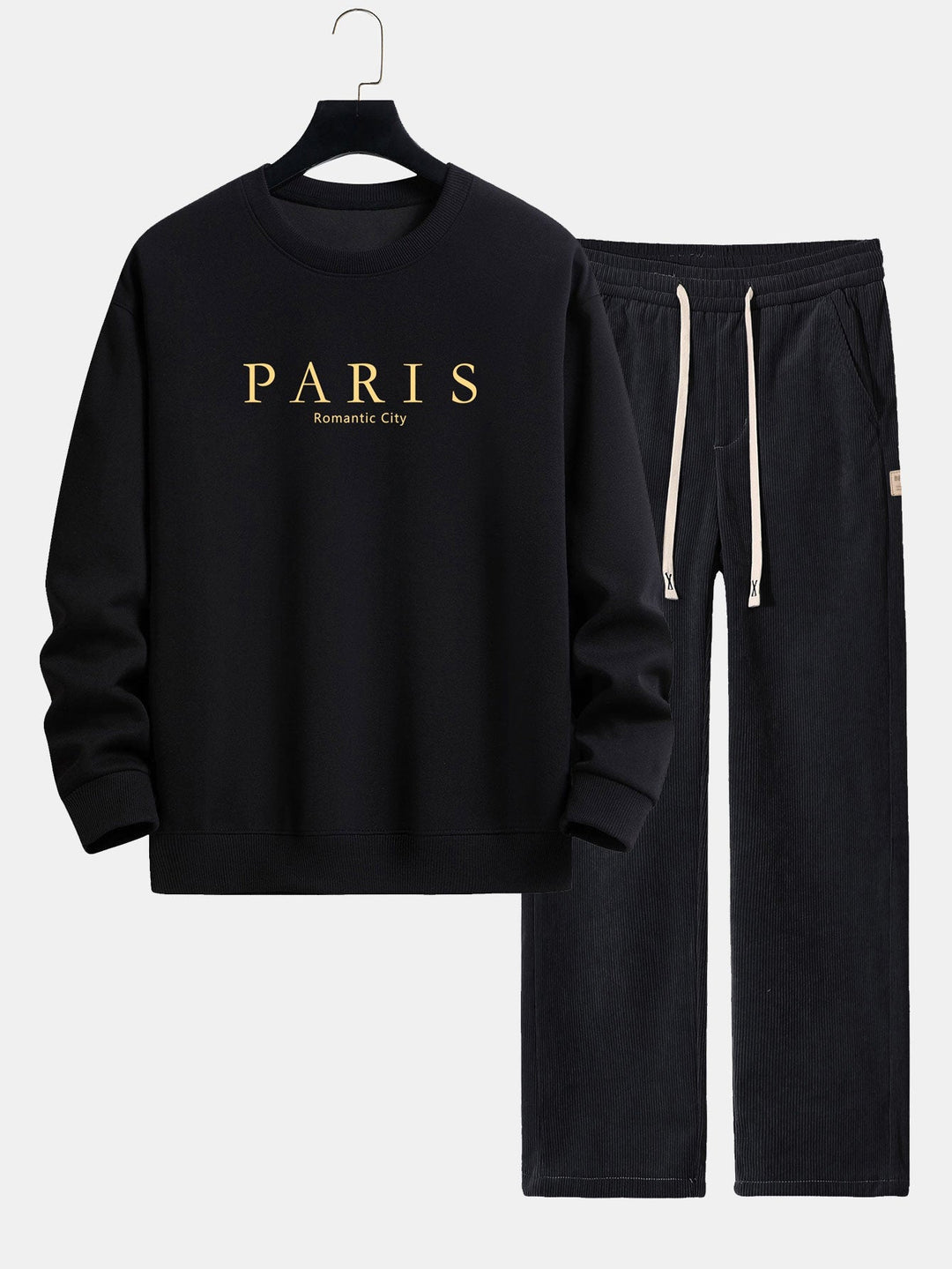 Parijs Slogan Print Relax Fit Sweatshirt & Rechte Pijpen Corduroy Broek