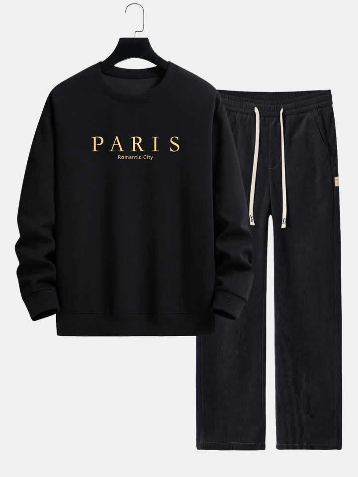 Parijs Slogan Print Relax Fit Sweatshirt & Rechte Pijpen Corduroy Broek