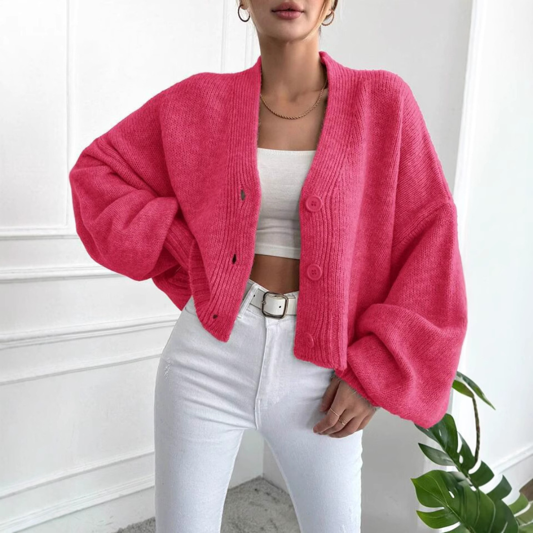 EDEN™ - Casual Crop Lantern Sleeve Cardigan