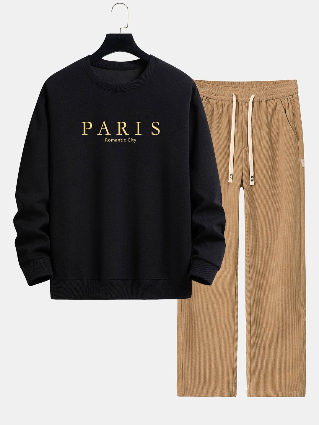 Parijs Slogan Print Relax Fit Sweatshirt & Rechte Pijpen Corduroy Broek