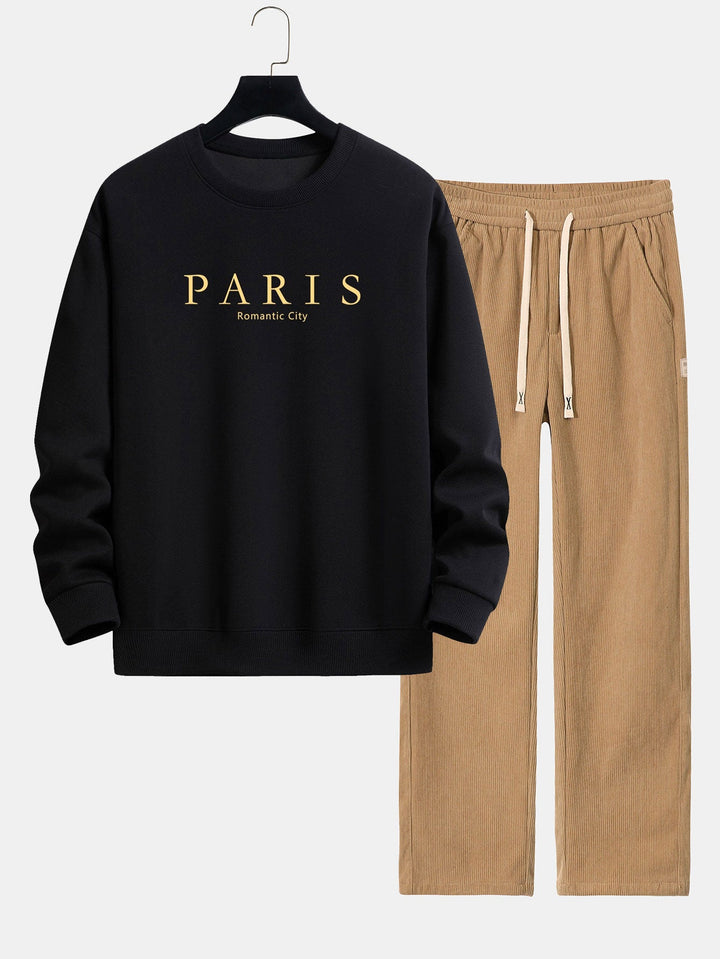 Parijs Slogan Print Relax Fit Sweatshirt & Rechte Pijpen Corduroy Broek