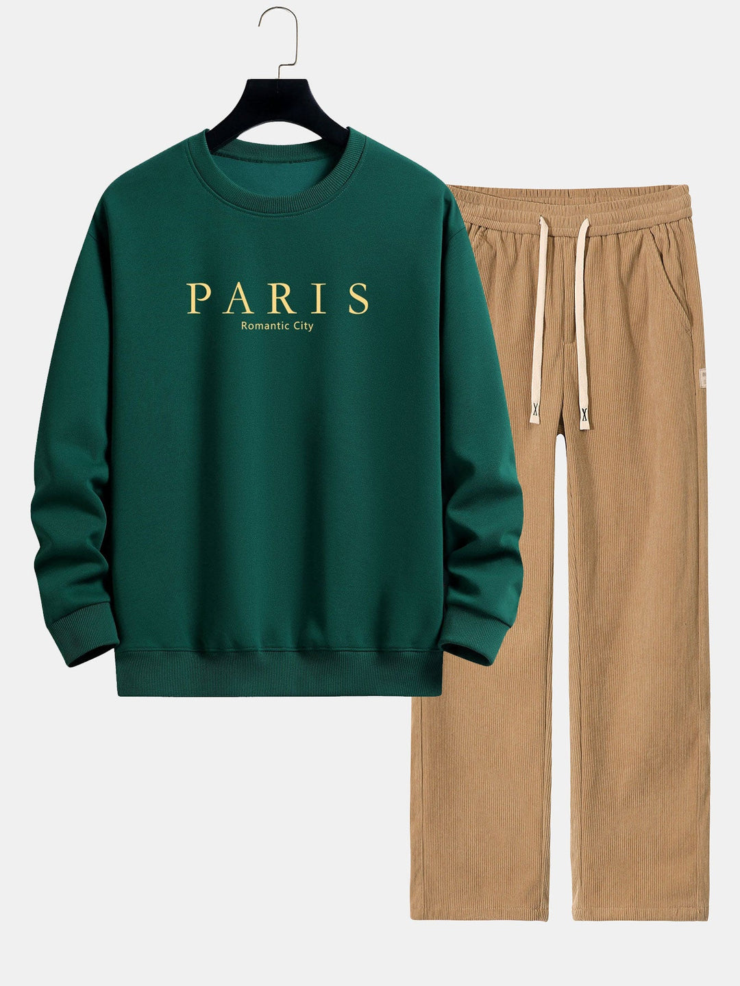 Parijs Slogan Print Relax Fit Sweatshirt & Rechte Pijpen Corduroy Broek