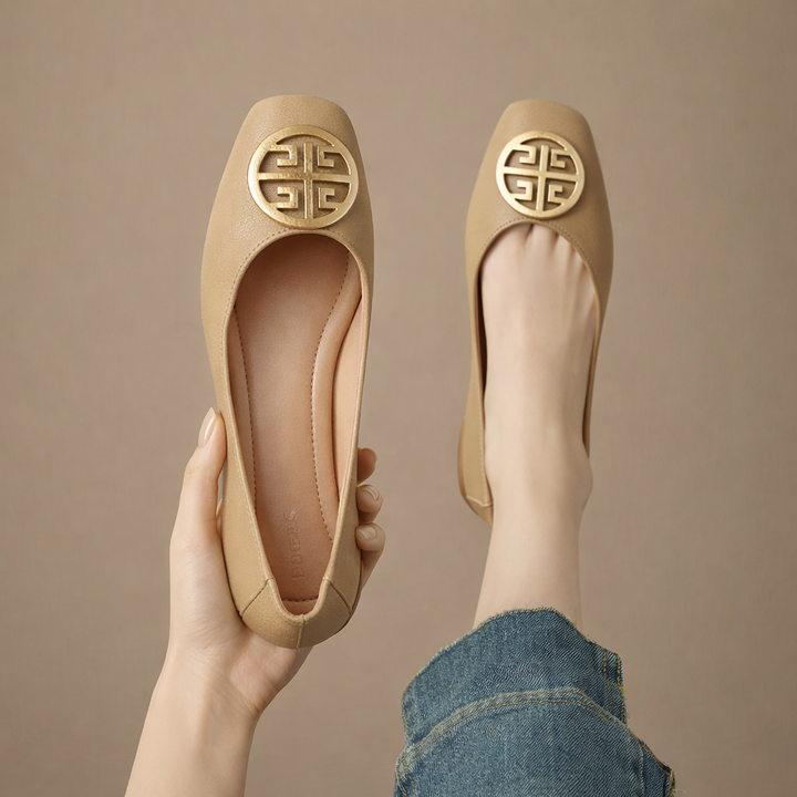 Orchard Leather Flats Beige