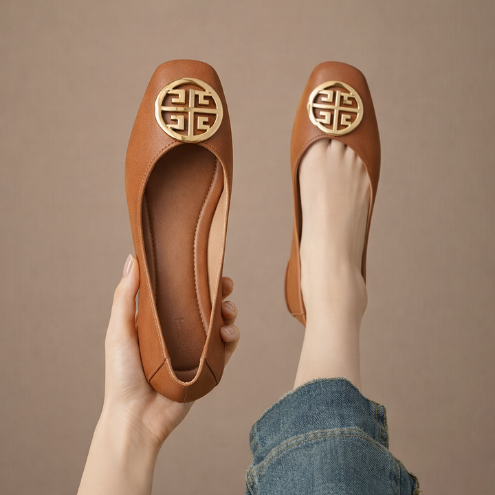 Orchard Leather Flats Beige