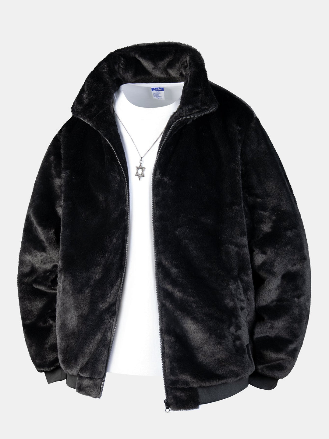 Faux fur coat with zipper
