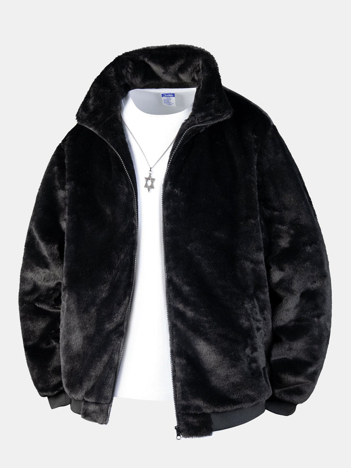 Faux fur coat with zipper