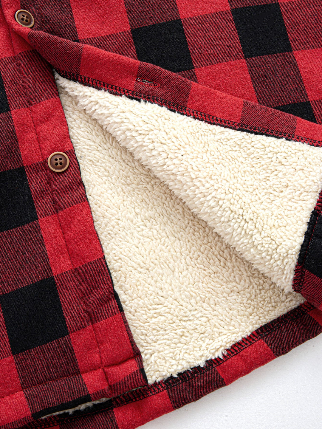 Teddy-lined plaid hooded blouse