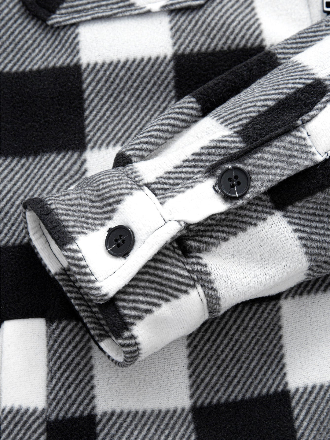 Flannel fleece-lined zipper hooded shirt